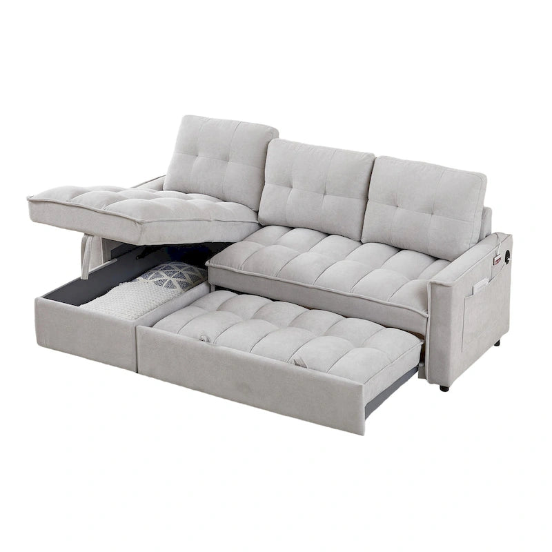 78.75  Chenille Pull-Out L-Shaped Sofa Bed with Charging Ports