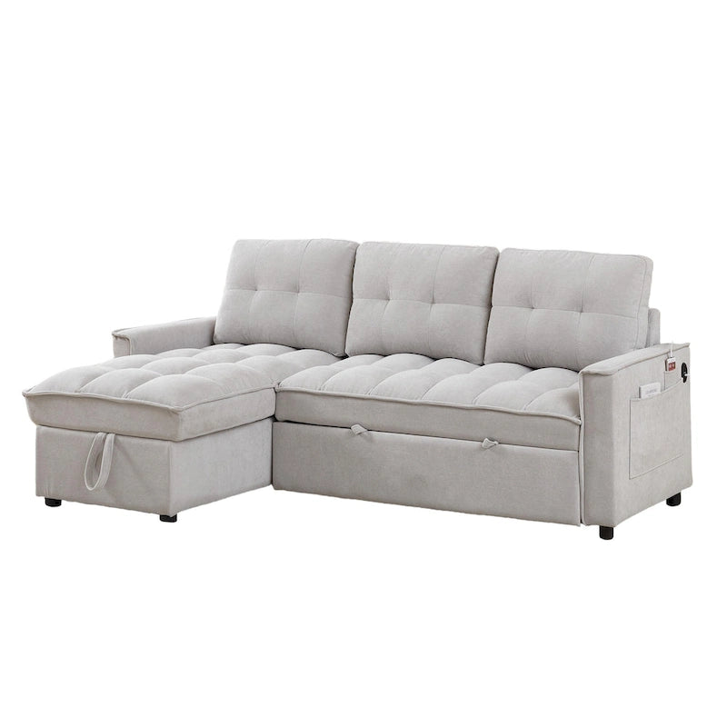 78.75  Chenille Pull-Out L-Shaped Sofa Bed with Charging Ports