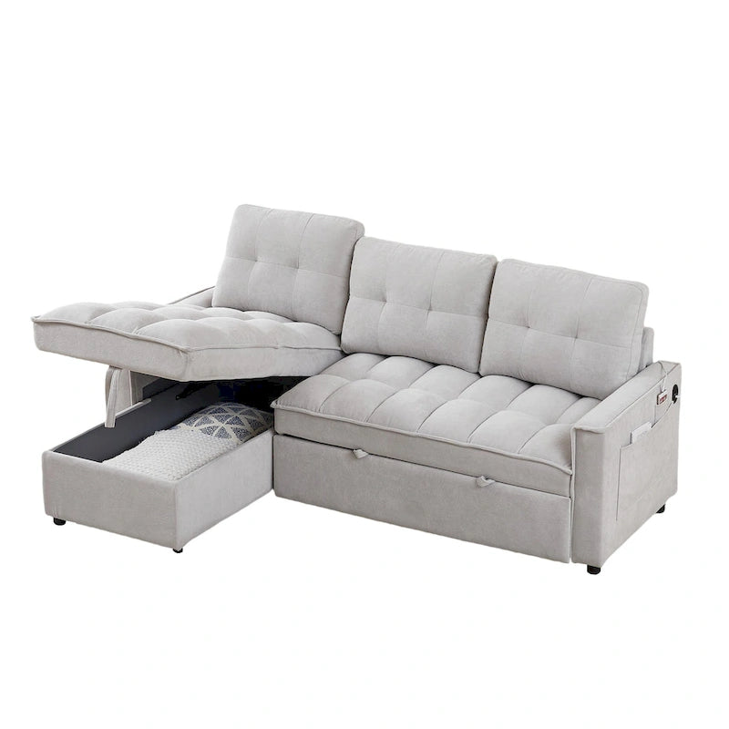 78.75  Chenille Pull-Out L-Shaped Sofa Bed with Charging Ports