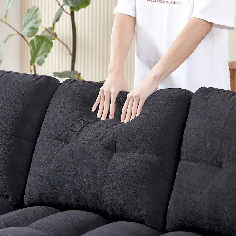 78.75  Chenille Pull-Out L-Shaped Sofa Bed with Charging Ports