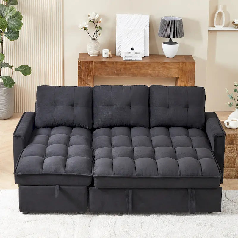 78.75  Chenille Pull-Out L-Shaped Sofa Bed with Charging Ports