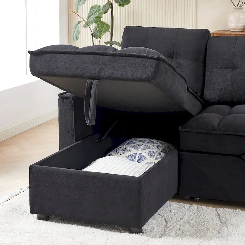 78.75  Chenille Pull-Out L-Shaped Sofa Bed with Charging Ports