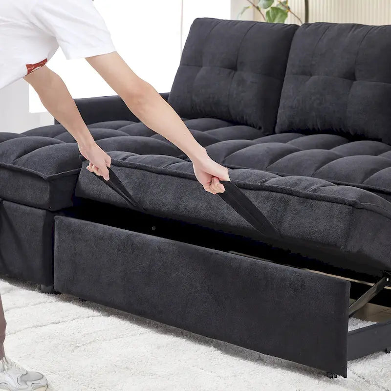 78.75  Chenille Pull-Out L-Shaped Sofa Bed with Charging Ports