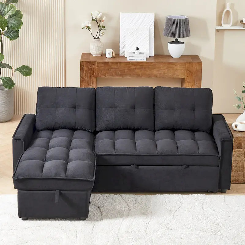 78.75  Chenille Pull-Out L-Shaped Sofa Bed with Charging Ports