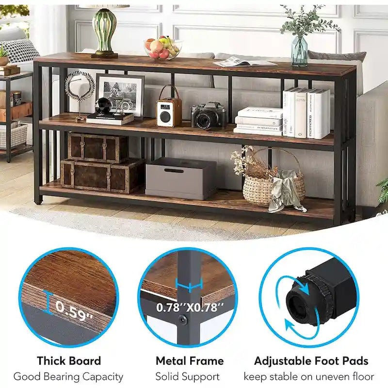 3 Tiers Console Sofa Table, 70  Entryway Hallway Table for Living Room