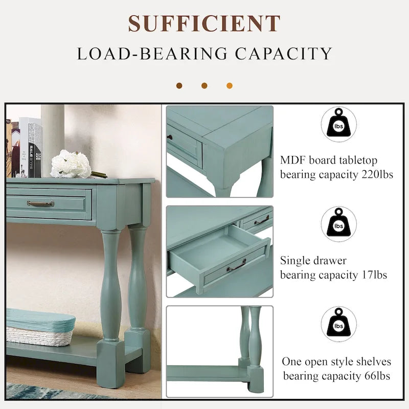 Long Wood Console Table with 3 Drawers and 1 Bottom Shelf