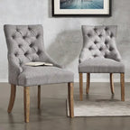 Krakova Linen Button Tufted Curved Back Dining Chairs (Set of 2)