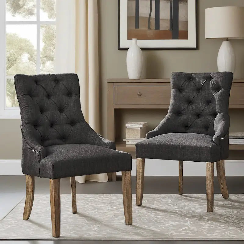 Krakova Linen Button Tufted Curved Back Dining Chairs (Set of 2)