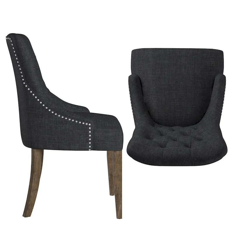 Krakova Linen Button Tufted Curved Back Dining Chairs (Set of 2)