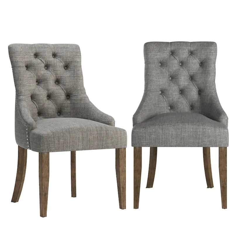Krakova Linen Button Tufted Curved Back Dining Chairs (Set of 2)