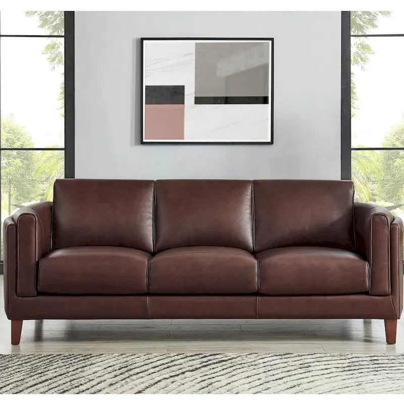 Hydeline Maui Top Grain Leather Sofa and Loveseat Set With Feather, Memory Foam and Springs