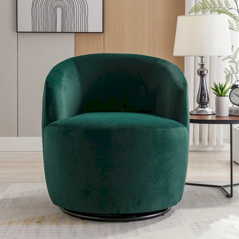 Velvet Swivel Accent Armchair Barrel Chair With Powder Coating Ring