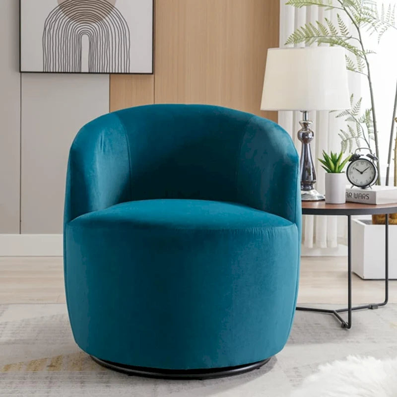 Velvet Swivel Accent Armchair Barrel Chair With Powder Coating Ring
