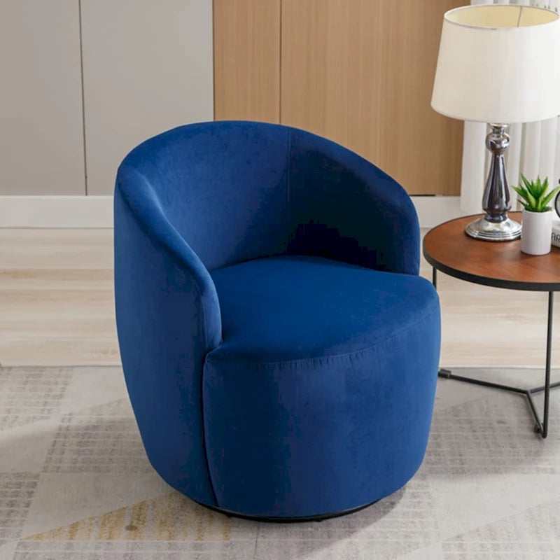 Velvet Swivel Accent Armchair Barrel Chair With Powder Coating Ring