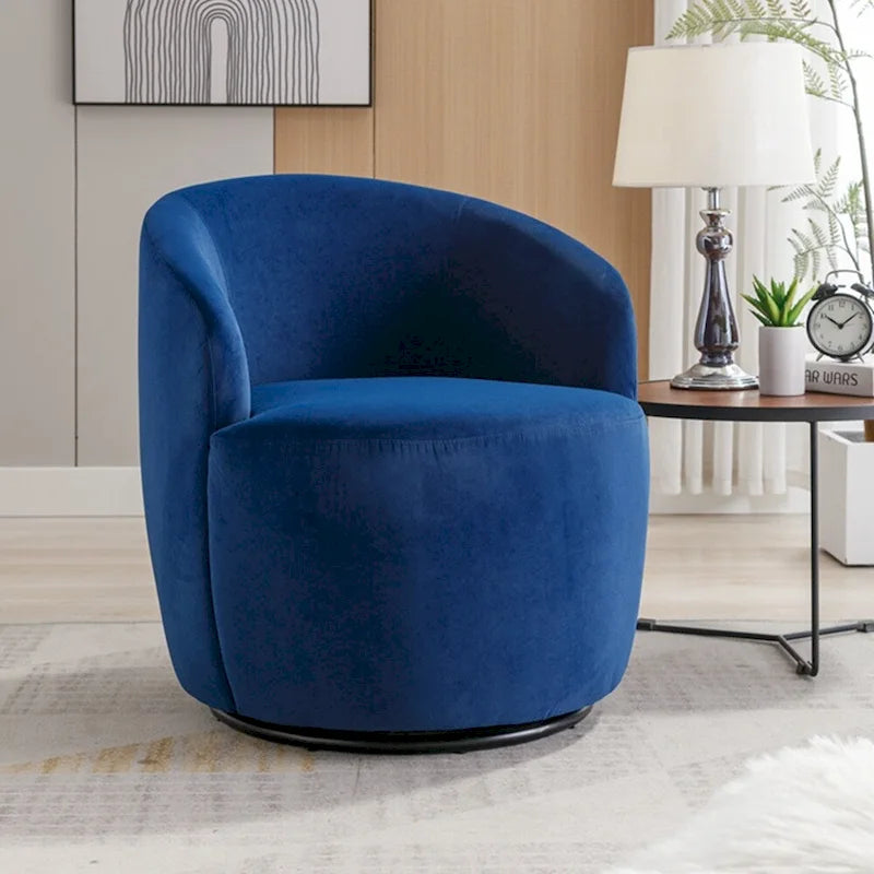 Velvet Swivel Accent Armchair Barrel Chair With Powder Coating Ring