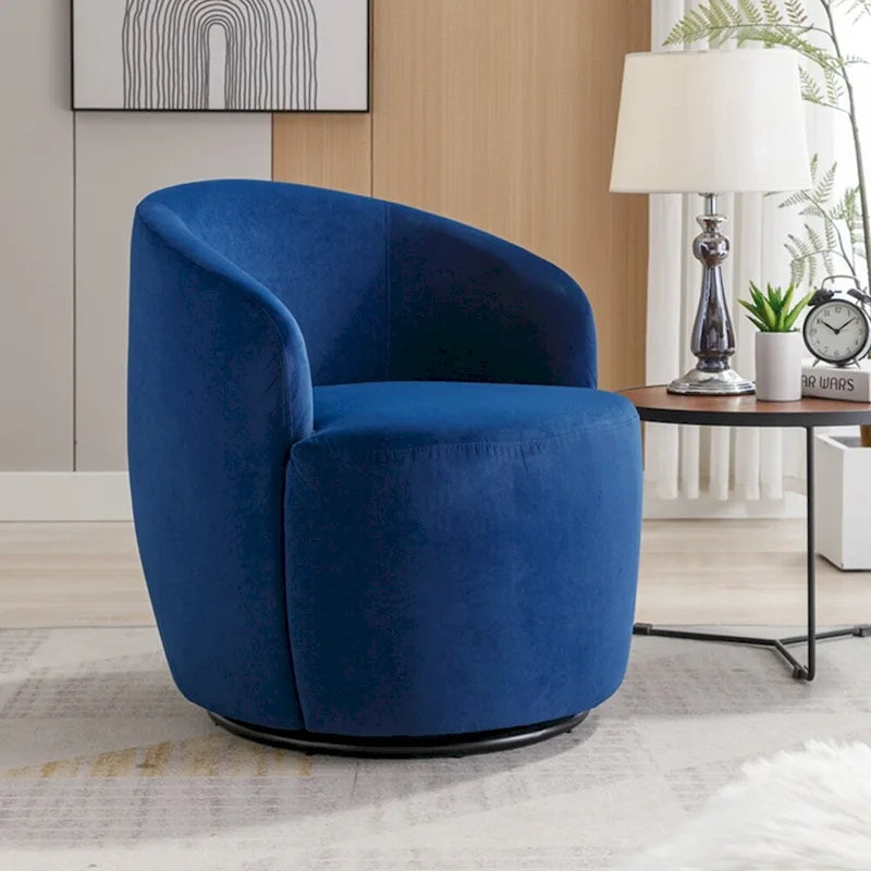 Velvet Swivel Accent Armchair Barrel Chair With Powder Coating Ring