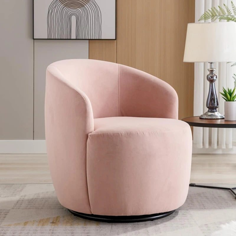 Velvet Swivel Accent Armchair Barrel Chair With Powder Coating Ring