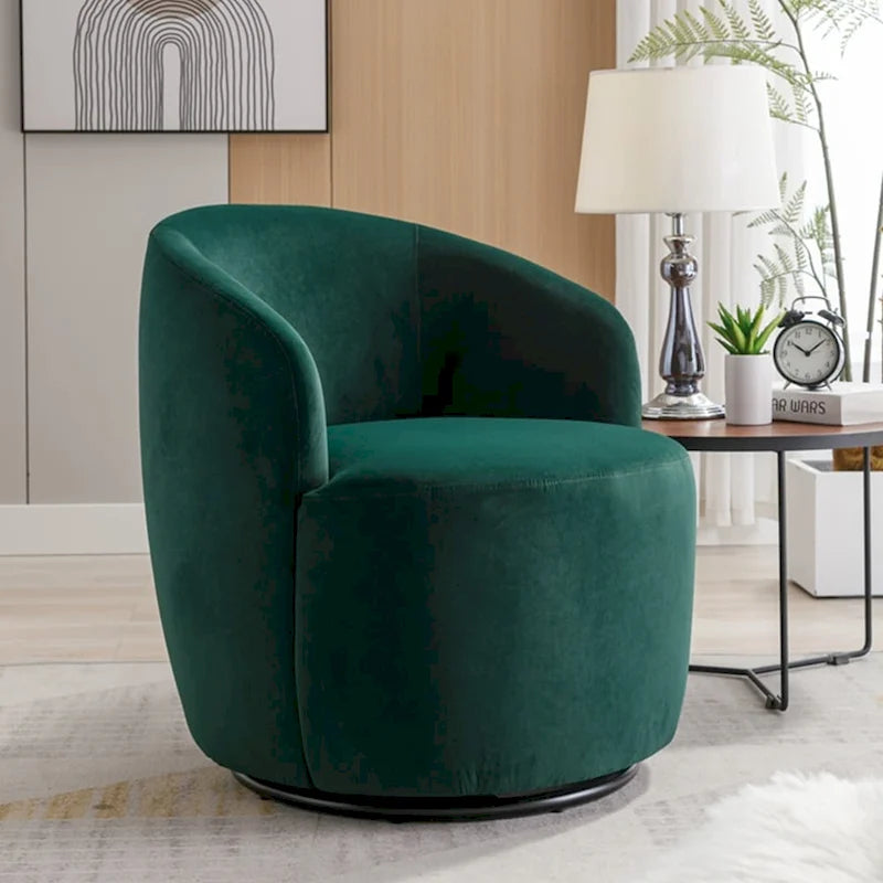 Velvet Swivel Accent Armchair Barrel Chair With Powder Coating Ring