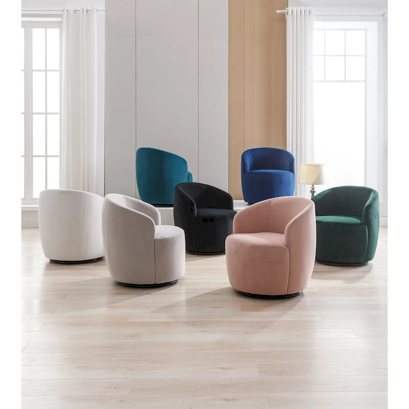 Velvet Swivel Accent Armchair Barrel Chair With Powder Coating Ring