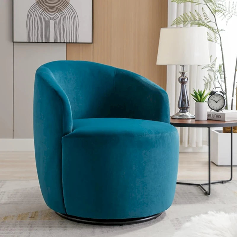 Velvet Swivel Accent Armchair Barrel Chair With Powder Coating Ring