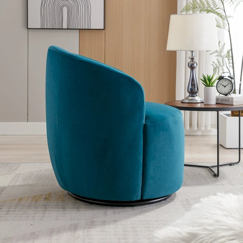 Velvet Swivel Accent Armchair Barrel Chair With Powder Coating Ring