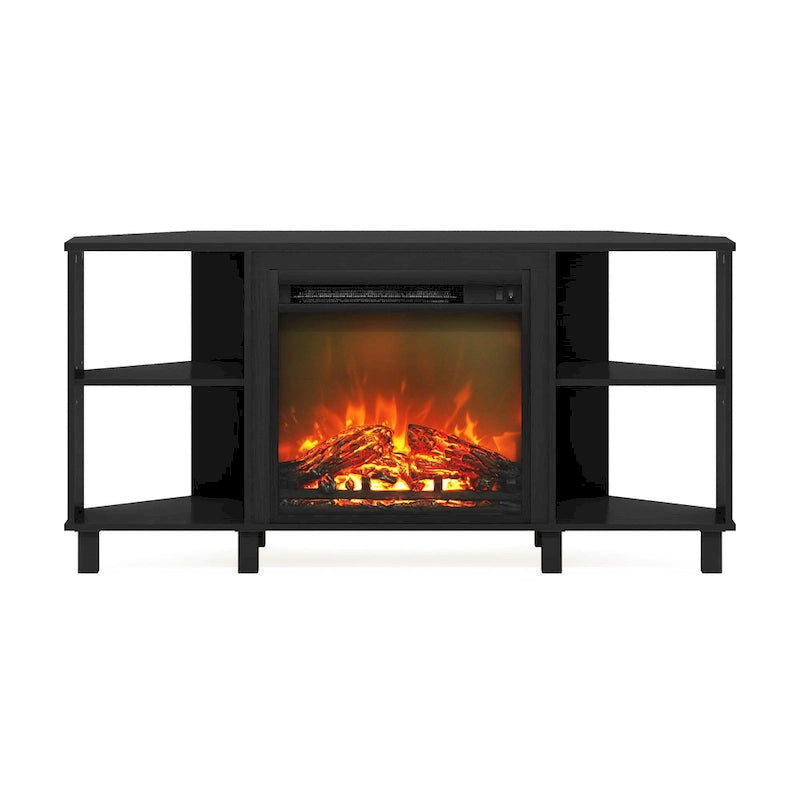 Furinno Jensen Metal Leg Corner Fireplce TV Stand for TV up to 55