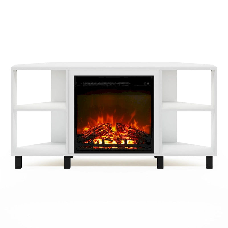 Furinno Jensen Metal Leg Corner Fireplce TV Stand for TV up to 55