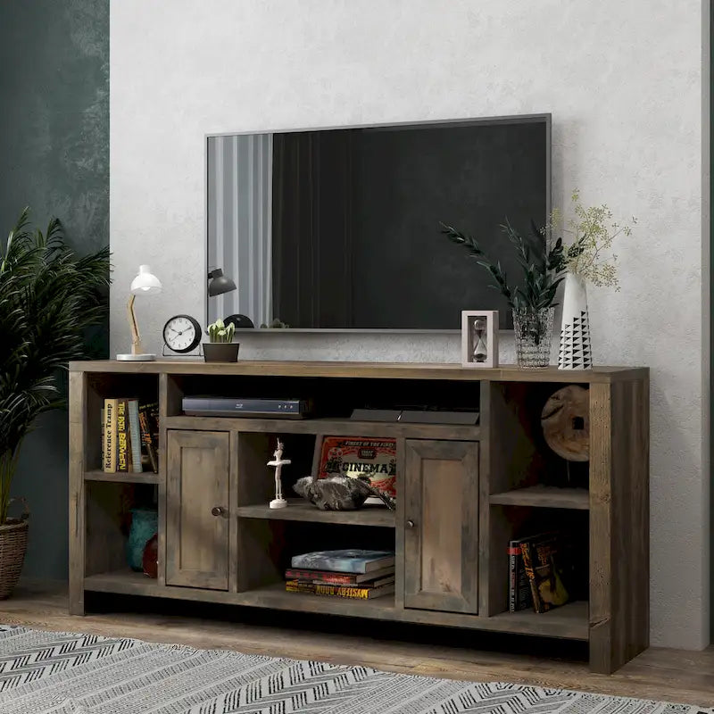 Bridgevine Home Joshua Creek 74 inch TV Stand Console for TVs up to 85 inches, No Assembly Required, Barnwood Finish