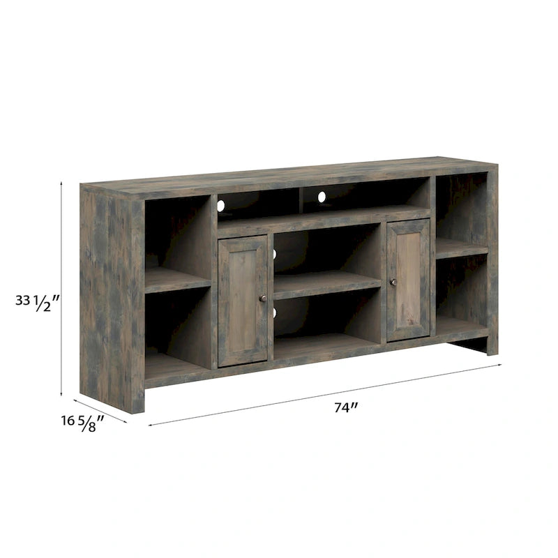 Bridgevine Home Joshua Creek 74 inch TV Stand Console for TVs up to 85 inches, No Assembly Required, Barnwood Finish