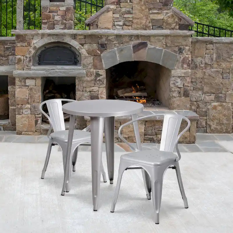 24  Round Metal Indoor-Outdoor Table Set with 2 Arm Chairs