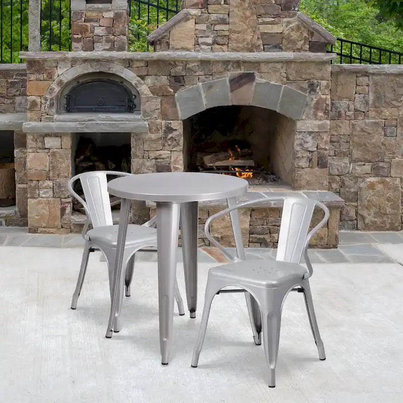 24  Round Metal Indoor-Outdoor Table Set with 2 Arm Chairs