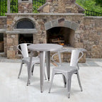 24  Round Metal Indoor-Outdoor Table Set with 2 Arm Chairs