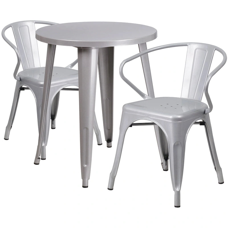 24  Round Metal Indoor-Outdoor Table Set with 2 Arm Chairs