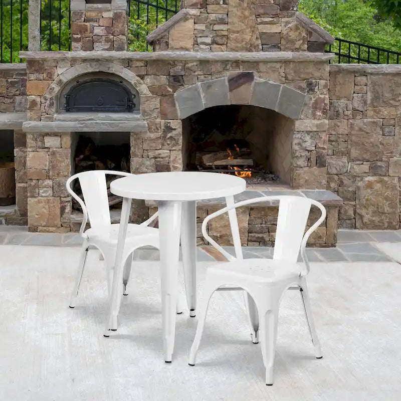 24  Round Metal Indoor-Outdoor Table Set with 2 Arm Chairs