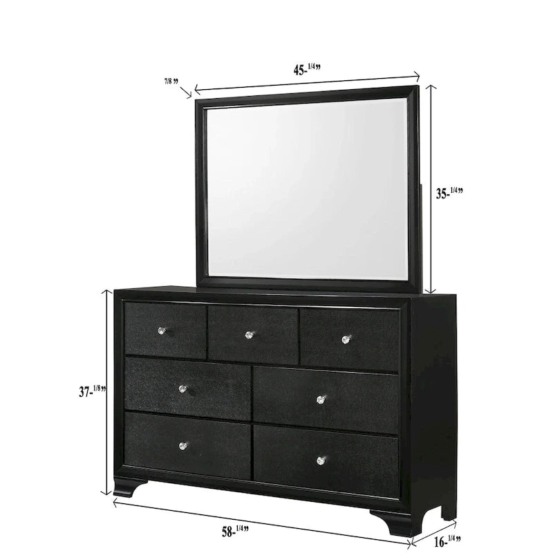 Nathalie 4 Piece Black LED Fabric Upholstered Tufted Panel Bedroom Set