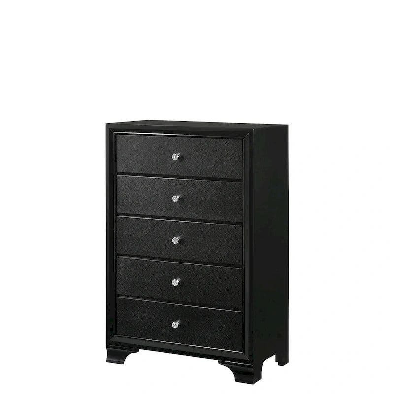 Nathalie 4 Piece Black LED Fabric Upholstered Tufted Panel Bedroom Set