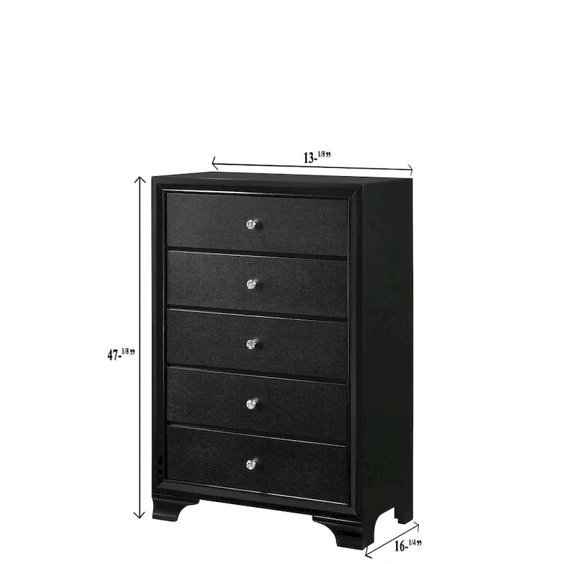 Nathalie 4 Piece Black LED Fabric Upholstered Tufted Panel Bedroom Set