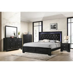 Nathalie 4 Piece Black LED Fabric Upholstered Tufted Panel Bedroom Set