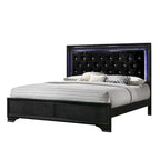 Nathalie 4 Piece Black LED Fabric Upholstered Tufted Panel Bedroom Set