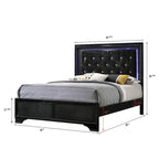 Nathalie 4 Piece Black LED Fabric Upholstered Tufted Panel Bedroom Set