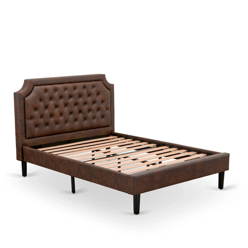 2-Piece King Bedroom set with Bed and Wire Brushed Black End Table - Dark Brown Pu leather and Black Legs (Bed Size Option)