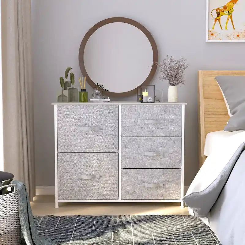 5-drawers Furniture Storage Chest Grey Dresser Organizer