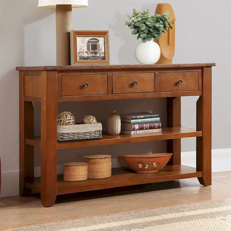 48  Solid Pine Wood Top Console Table with 3 Storage Drawers
