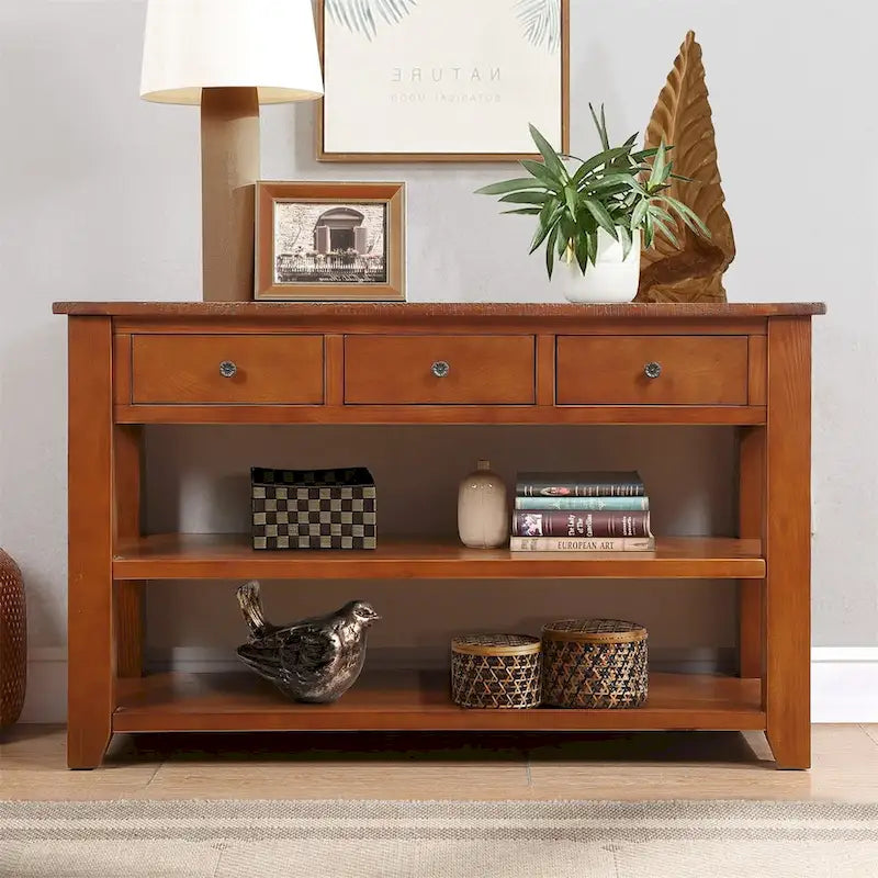 48  Solid Pine Wood Top Console Table with 3 Storage Drawers