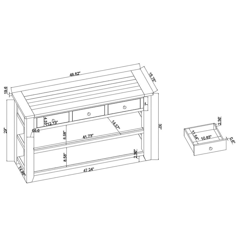 48  Solid Pine Wood Top Console Table with 3 Storage Drawers