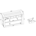48  Solid Pine Wood Top Console Table with 3 Storage Drawers