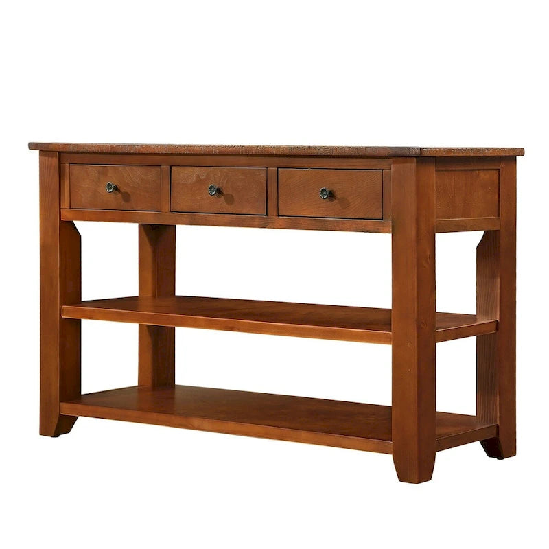 48  Solid Pine Wood Top Console Table with 3 Storage Drawers