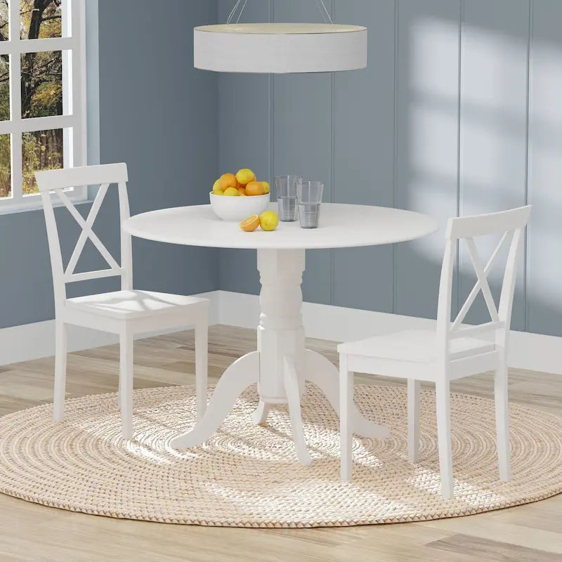 3-Piece Dining Set, 42  Round Drop-Leaf Table and X-Back Chairs