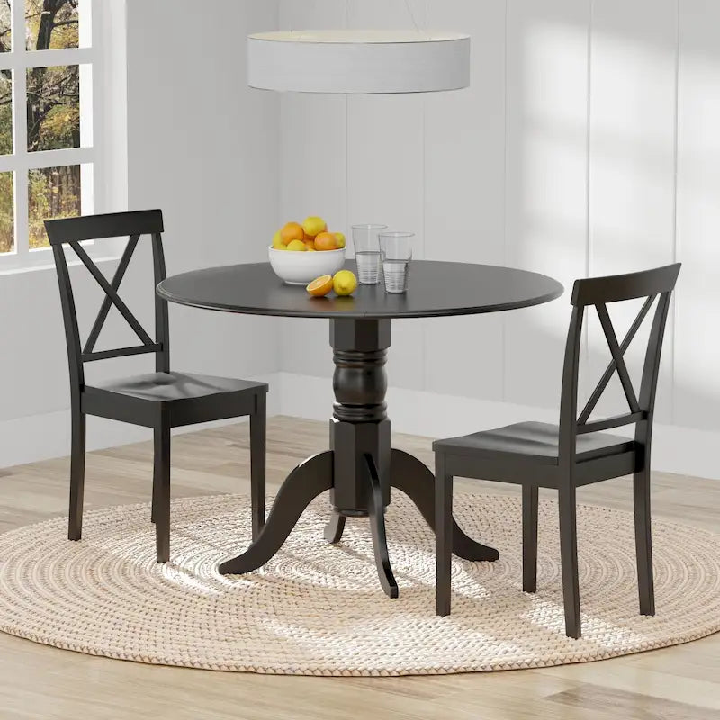 3-Piece Dining Set, 42  Round Drop-Leaf Table and X-Back Chairs
