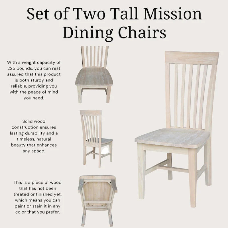 Solid Wood Tall Mission Dining Chairs, Set of 2